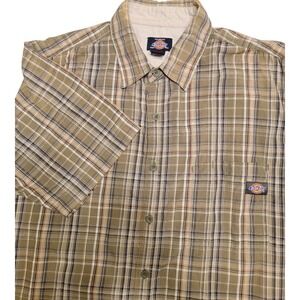 Dickies‎ Mens Plaid Short Sleeve Button Up Shirt Khaki Green 2XL Workwear